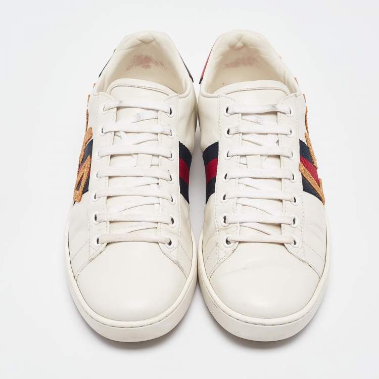 Pre Owned Gucci White Leather Web Ace Lace Up Sneakers Size 38