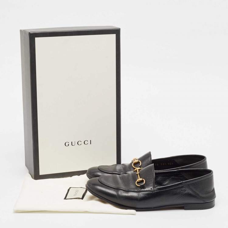 Pre Owned Gucci Black Leather Jordaan Loafers Size 38.5
