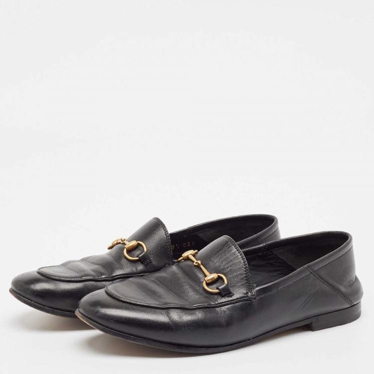 Pre Owned Gucci Black Leather Jordaan Loafers Size 38.5