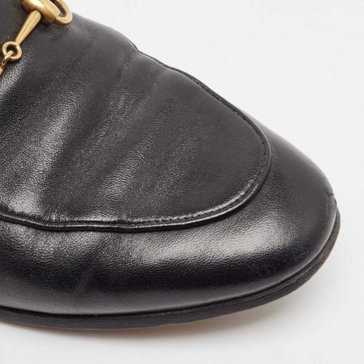 Pre Owned Gucci Black Leather Jordaan Loafers Size 38.5