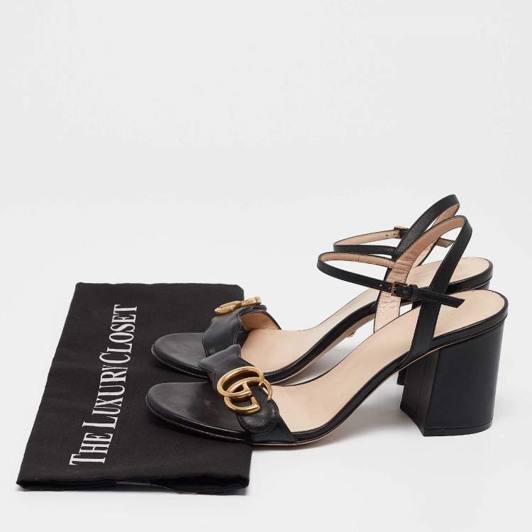Pre Owned Gucci Black Leather GG Marmont Ankle Strap Sandals Size 38