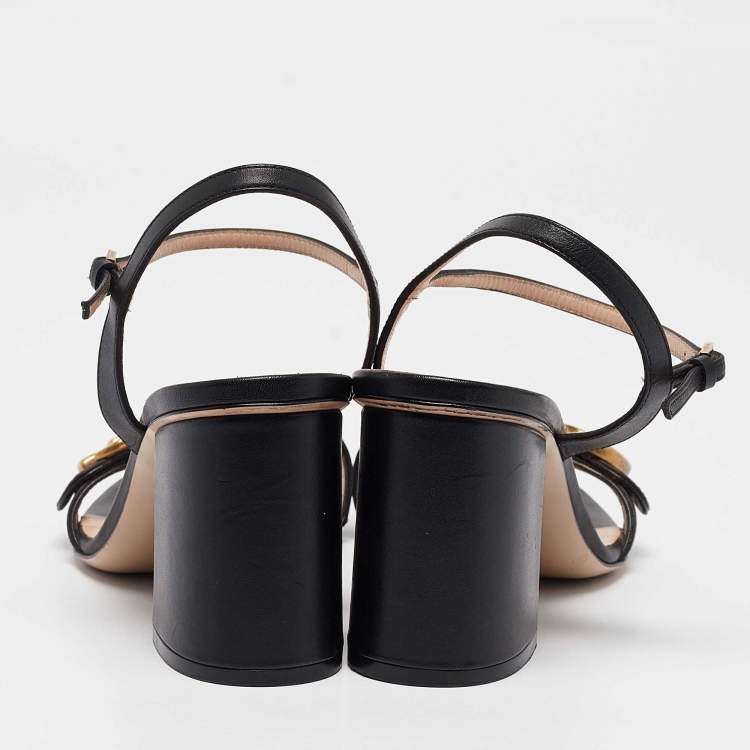 Pre Owned Gucci Black Leather GG Marmont Ankle Strap Sandals Size 38
