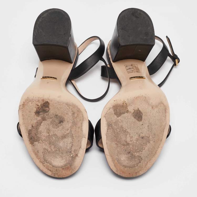 Pre Owned Gucci Black Leather GG Marmont Ankle Strap Sandals Size 38