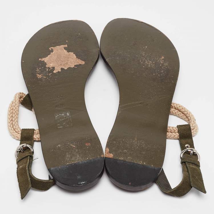 Pre Owned Gucci Green Suede Thong Flat Sandals Size 40.5