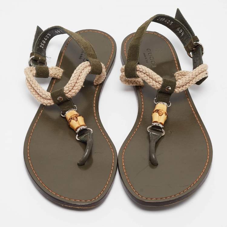 Pre Owned Gucci Green Suede Thong Flat Sandals Size 40.5