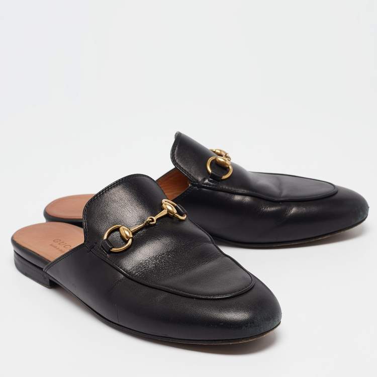 Pre Owned Gucci Black Leather Princetown Flat Mules Size 36