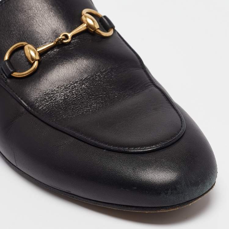 Pre Owned Gucci Black Leather Princetown Flat Mules Size 36