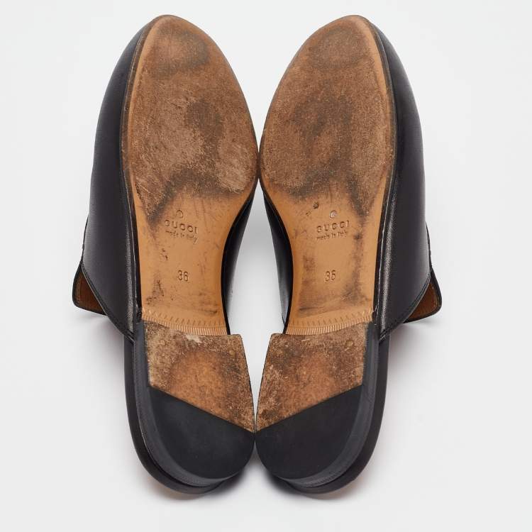 Pre Owned Gucci Black Leather Princetown Flat Mules Size 36