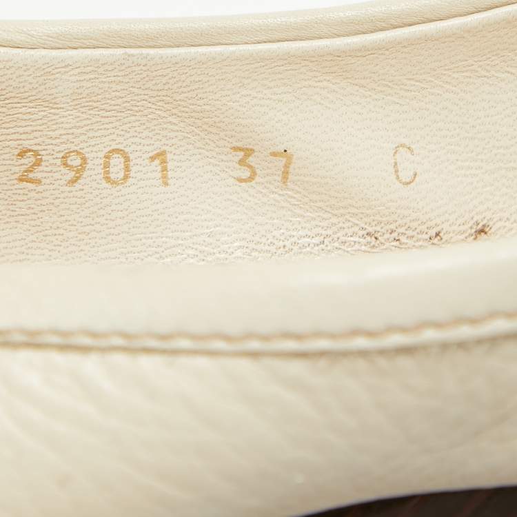Pre Owned Gucci Cream Leather Wedge Pumps Size 37