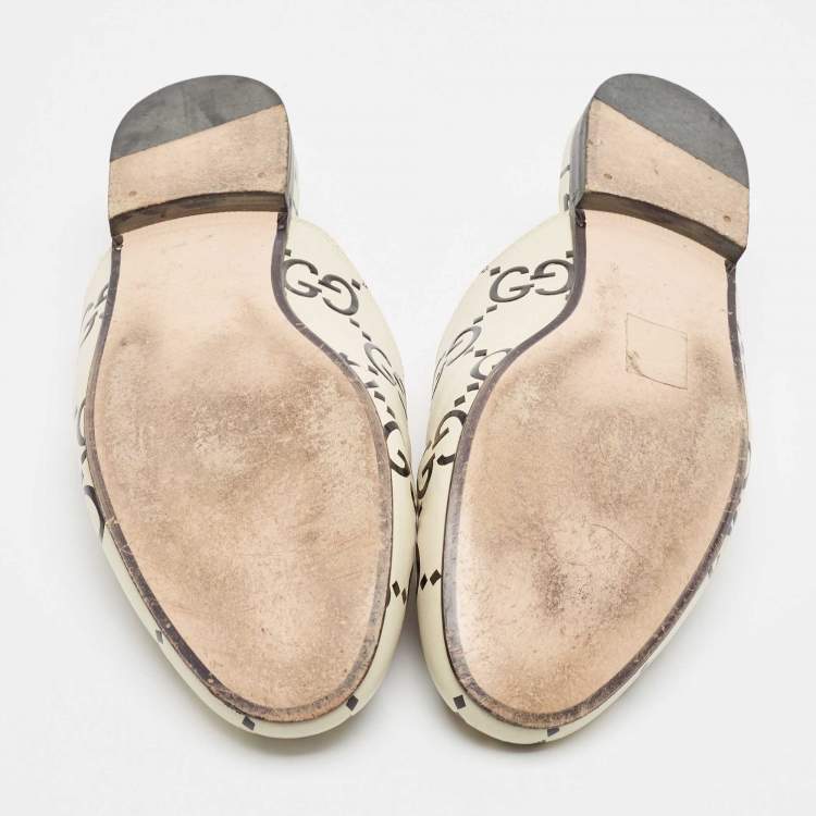 Pre Owned Gucci Cream/Black Leather Ghost Princetown Mules Size 40.5