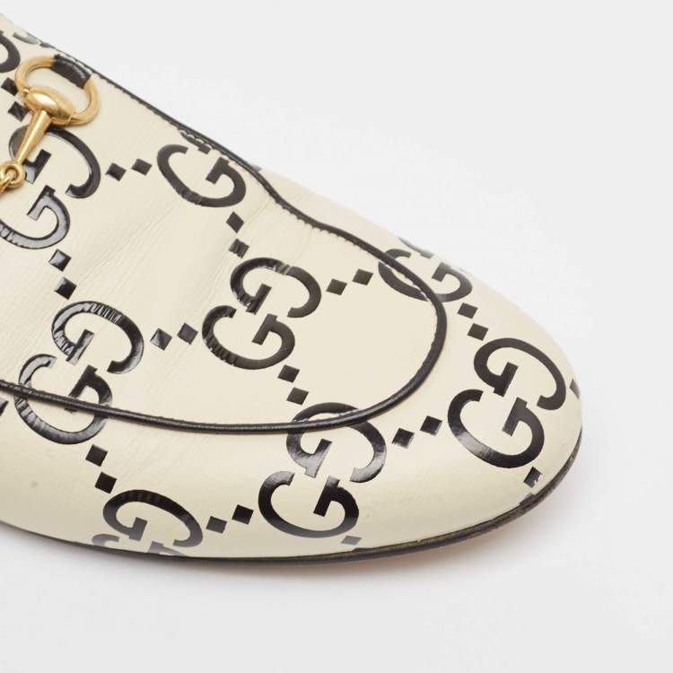 Pre Owned Gucci Cream/Black Leather Ghost Princetown Mules Size 40.5