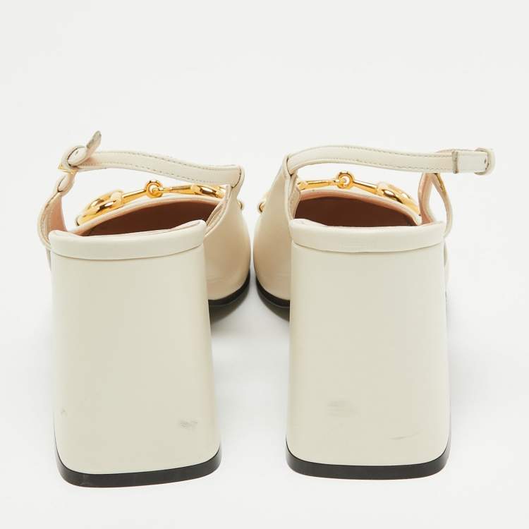 Pre Owned Gucci Cream Leather Horsebit Slingback Pumps Size 40