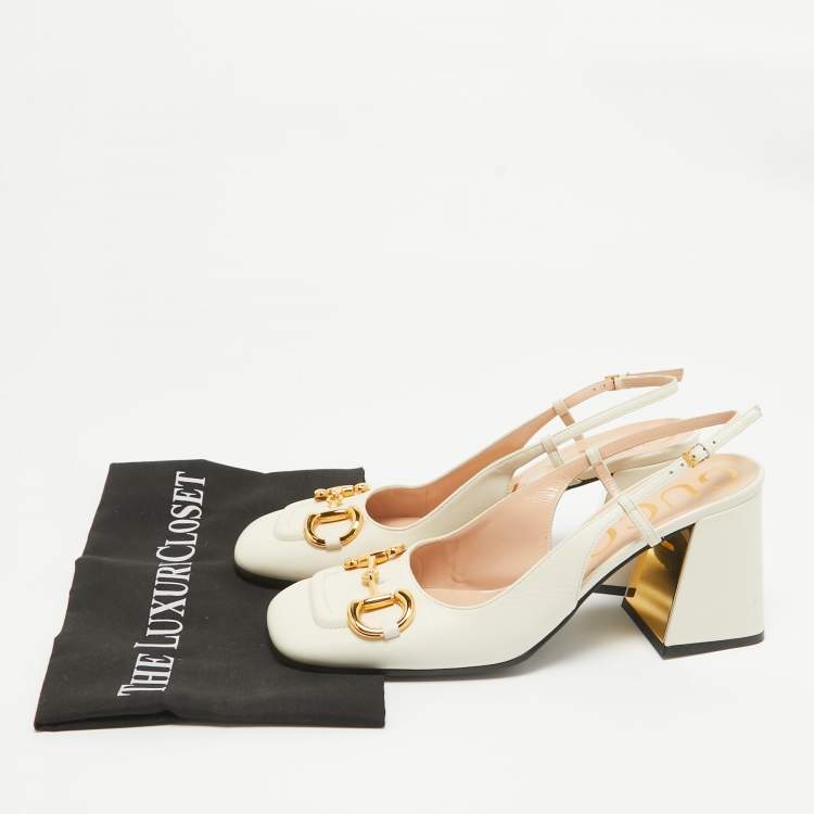 Pre Owned Gucci Cream Leather Horsebit Slingback Pumps Size 40