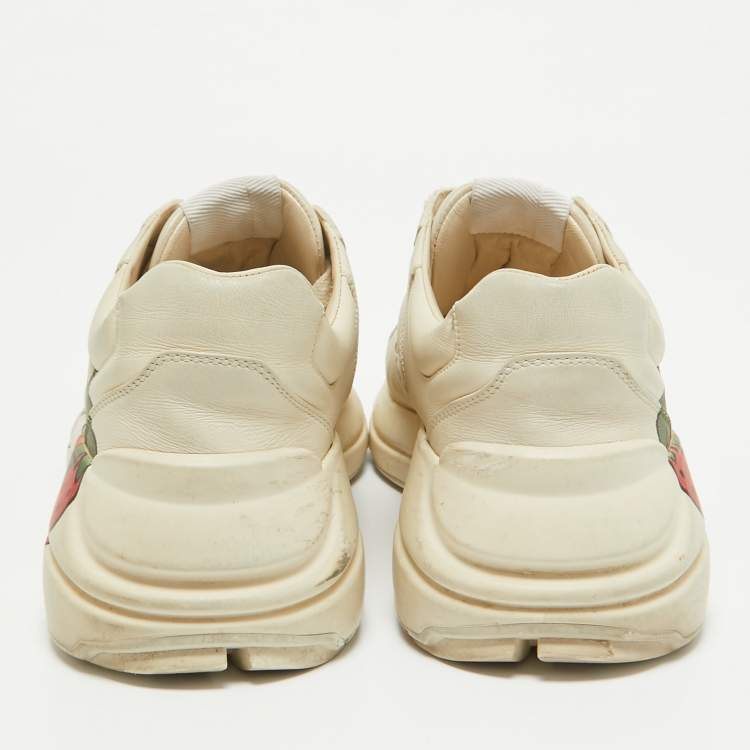 Pre Owned Gucci Cream Leather Rhyton Lace Up Sneakers Size 40.5