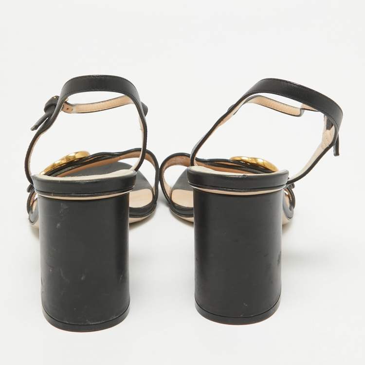 Pre Owned Gucci Black Leather GG Marmont Ankle Strap Sandals Size 39.5