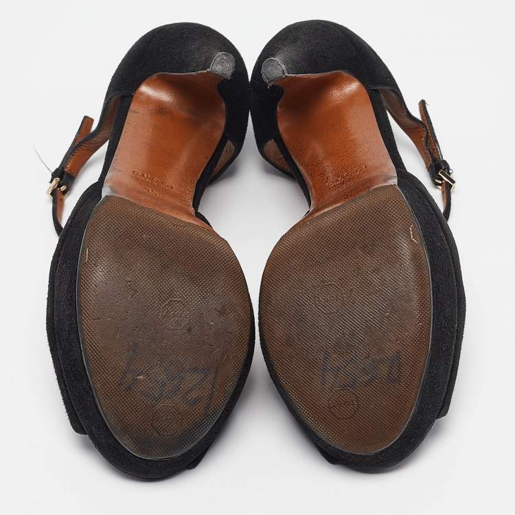 Pre Owned Gucci Black Suede Ankle Strap Sandals Size 35