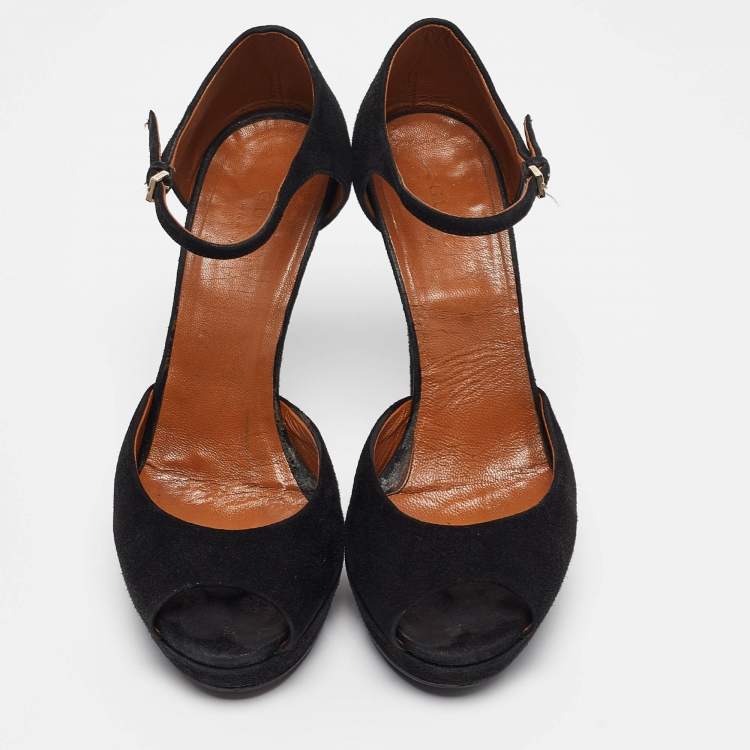 Pre Owned Gucci Black Suede Ankle Strap Sandals Size 35