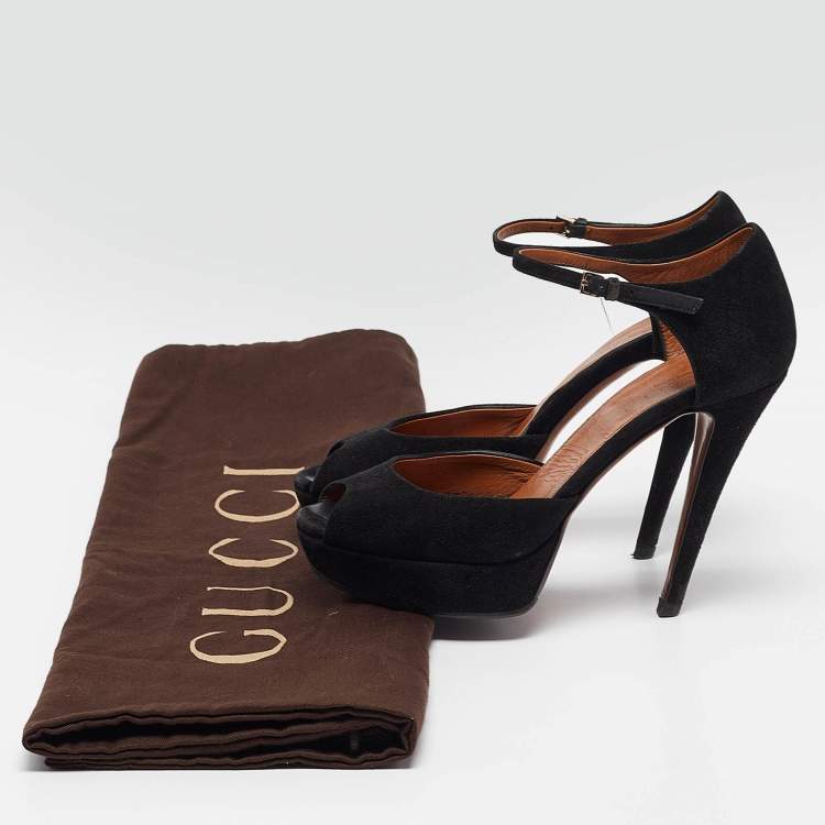 Pre Owned Gucci Black Suede Ankle Strap Sandals Size 35