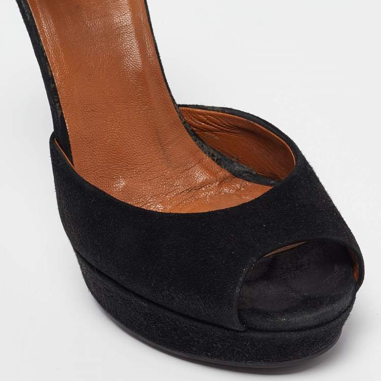 Pre Owned Gucci Black Suede Ankle Strap Sandals Size 35