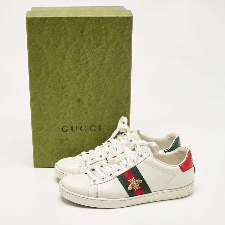 Pre Owned Gucci White Leather Embroidered Bee Ace Sneakers Size 36.5