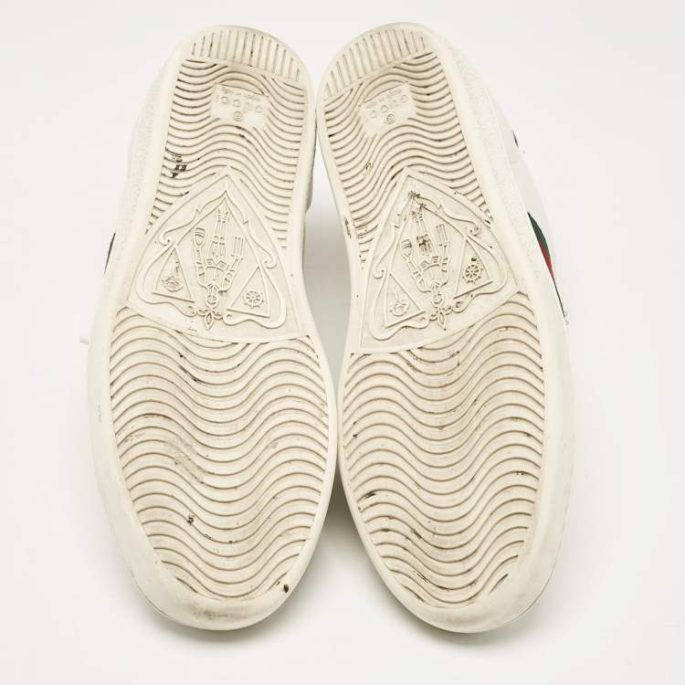 Pre Owned Gucci White Leather Embroidered Bee Ace Sneakers Size 36.5