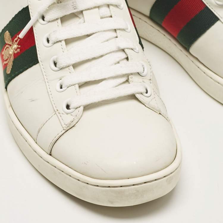 Pre Owned Gucci White Leather Embroidered Bee Ace Sneakers Size 36.5