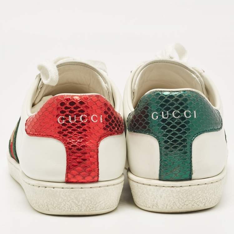 Pre Owned Gucci White Leather Embroidered Bee Ace Sneakers Size 36.5
