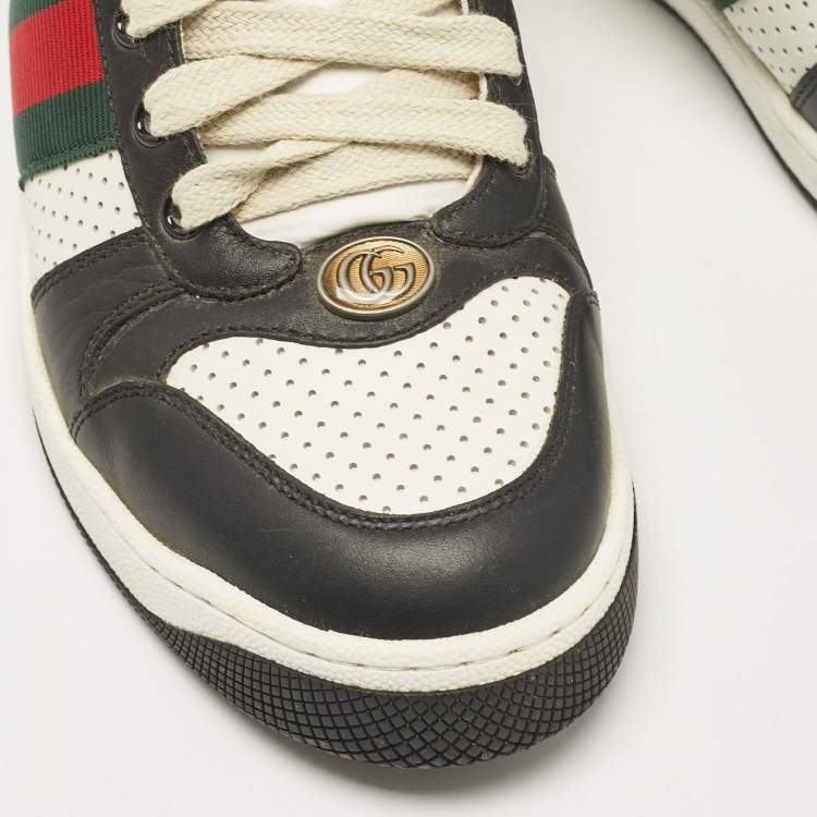 Pre Owned Gucci Black/White Perforated Leather Screener Sneakers Size 38.5