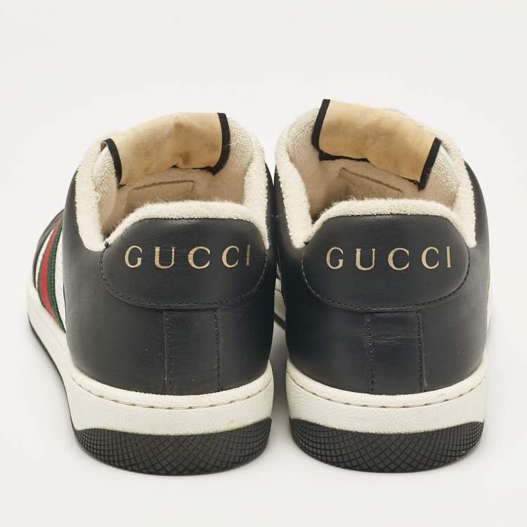 Pre Owned Gucci Black/White Perforated Leather Screener Sneakers Size 38.5