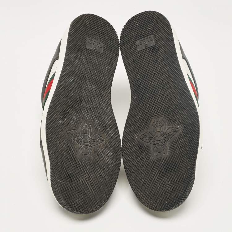 Pre Owned Gucci Black/White Perforated Leather Screener Sneakers Size 38.5