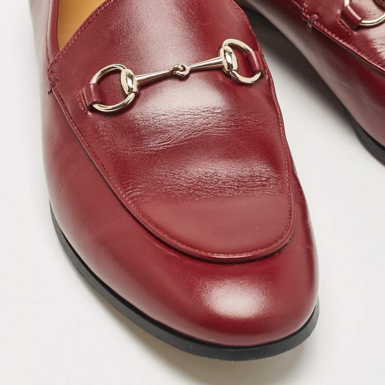 Pre Owned Gucci Burgundy Leather Jordaan Loafers Size 39.5