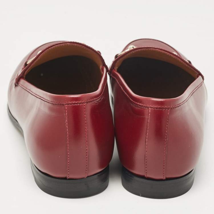 Pre Owned Gucci Burgundy Leather Jordaan Loafers Size 39.5