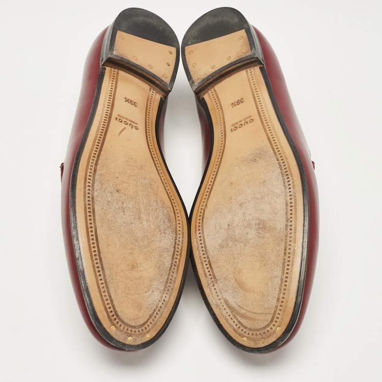 Pre Owned Gucci Burgundy Leather Jordaan Loafers Size 39.5