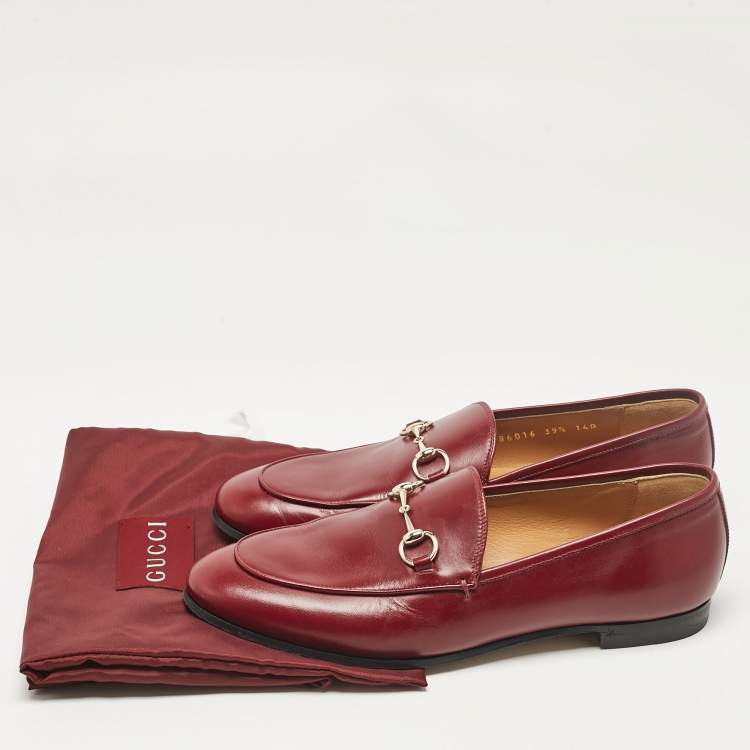 Pre Owned Gucci Burgundy Leather Jordaan Loafers Size 39.5