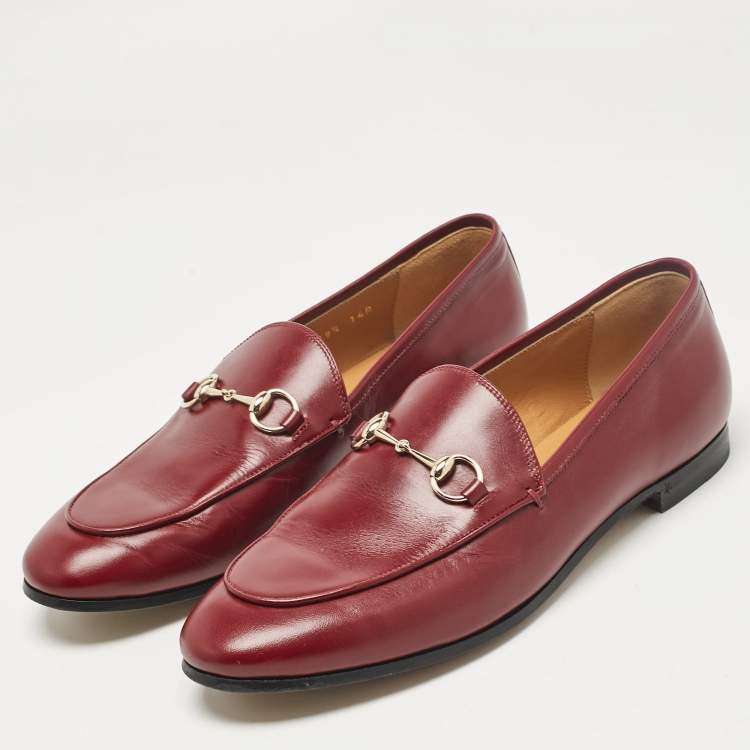 Pre Owned Gucci Burgundy Leather Jordaan Loafers Size 39.5