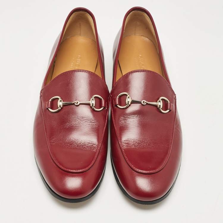 Pre Owned Gucci Burgundy Leather Jordaan Loafers Size 39.5