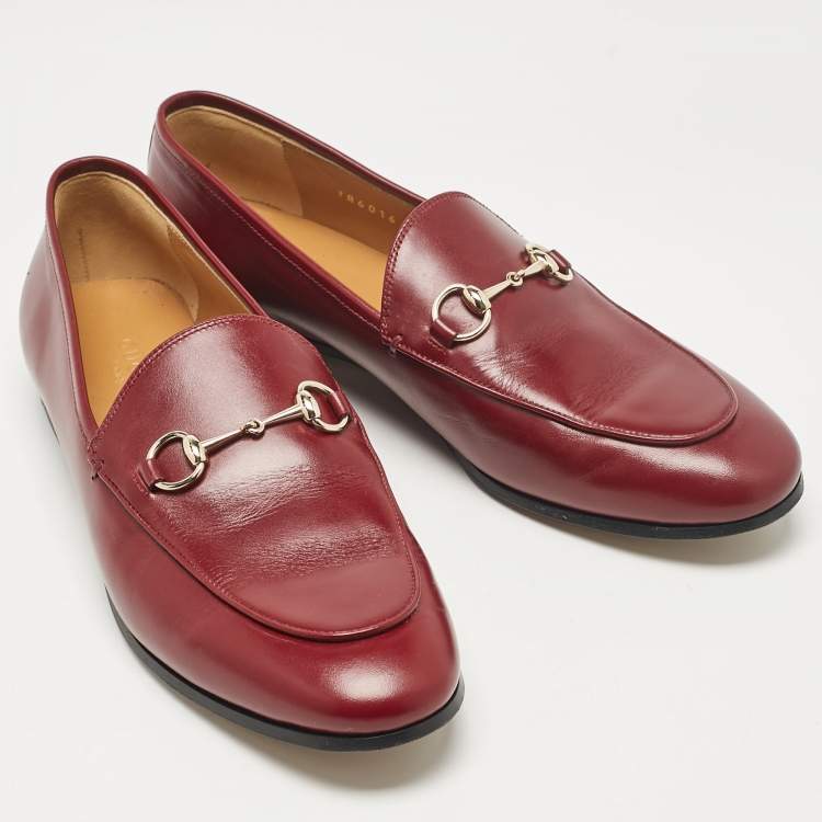 Pre Owned Gucci Burgundy Leather Jordaan Loafers Size 39.5