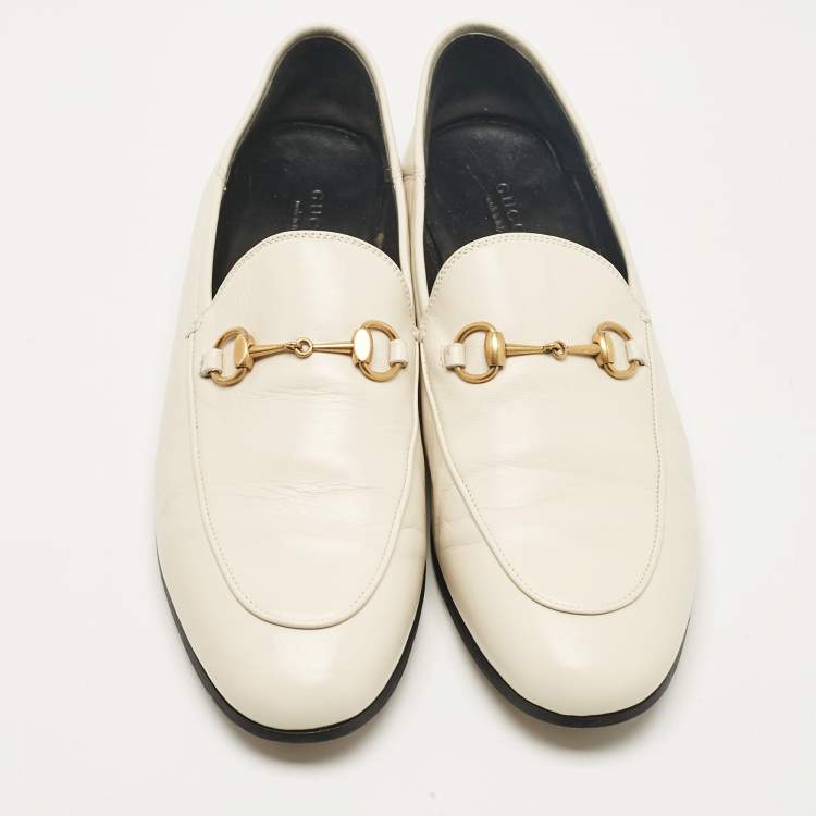 مملوكة مسبقًا Gucci Off White Leather Jordaan Loafers Size 39