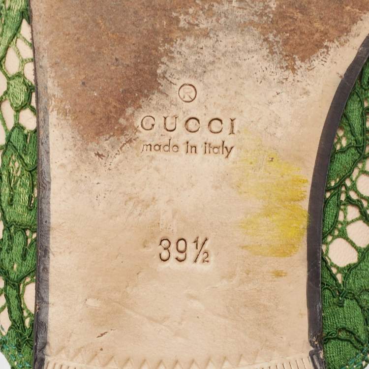 Pre Owned Gucci Green Leather and Mesh Princetown Mules Size 39.5
