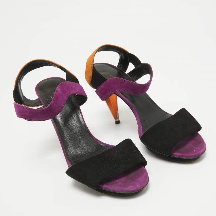 Pre Owned Gucci Multicolor Suede Liberty Ankle Strap Sandals Size 37