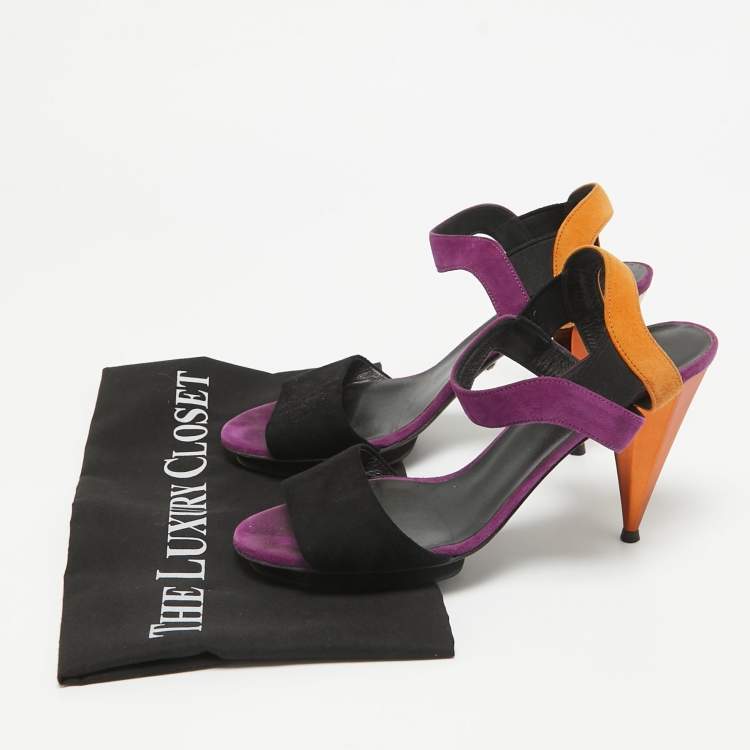 Pre Owned Gucci Multicolor Suede Liberty Ankle Strap Sandals Size 37