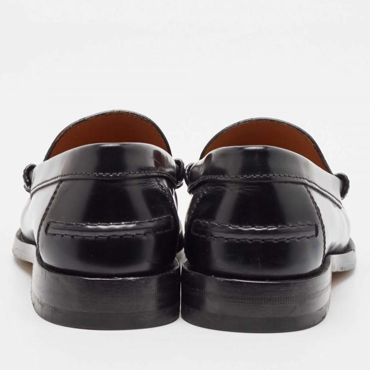 Pre Owned Gucci Black Leather Slip On Loafers Size 38
