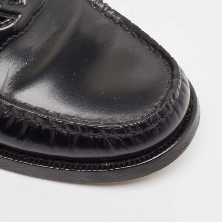 Pre Owned Gucci Black Leather Slip On Loafers Size 38