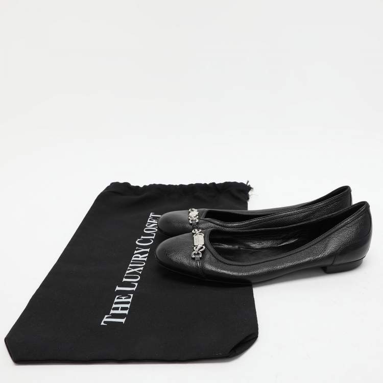 Pre Owned Gucci Black Leather Embellished Ballet Flats Size 36.5