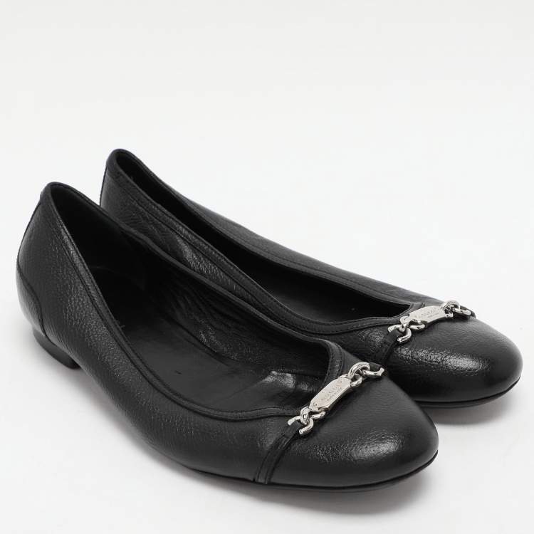 Pre Owned Gucci Black Leather Embellished Ballet Flats Size 36.5