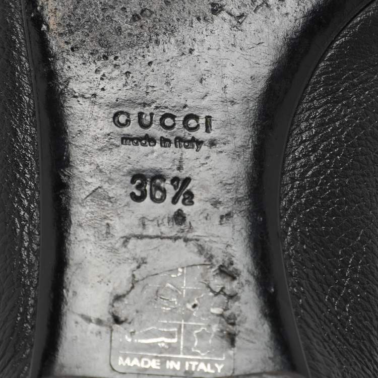 Pre Owned Gucci Black Leather Embellished Ballet Flats Size 36.5