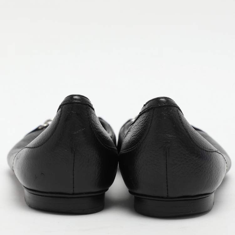 Pre Owned Gucci Black Leather Embellished Ballet Flats Size 36.5