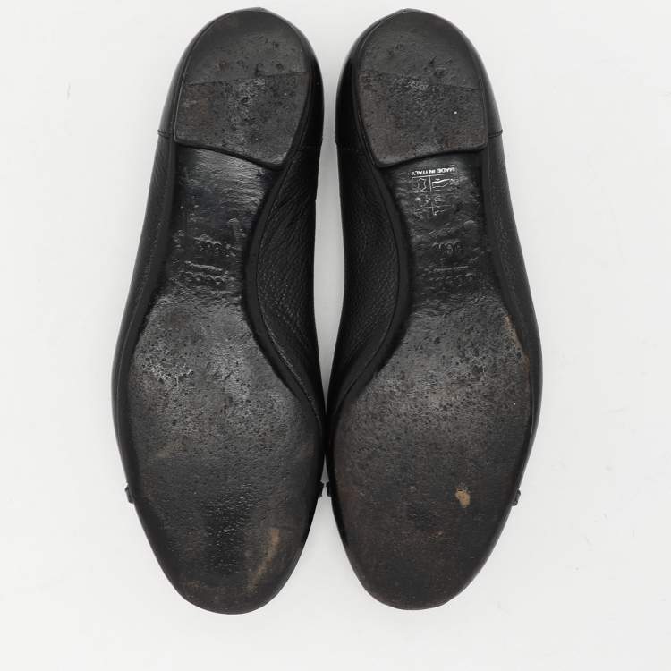Pre Owned Gucci Black Leather Embellished Ballet Flats Size 36.5
