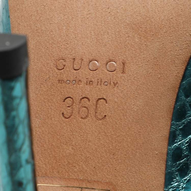 Pre Owned Gucci Blue Python Embossed Leather Sofia Slingback Sandals Size 36