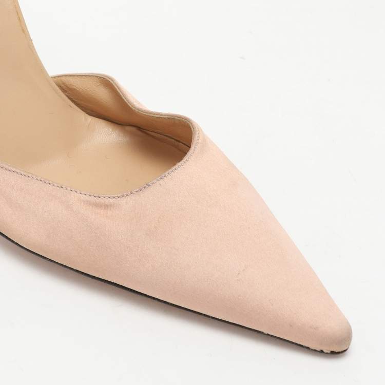 Pre Owned Gucci Beige Satin Pointed Toe Ankle Strap Sandals Size 37.5